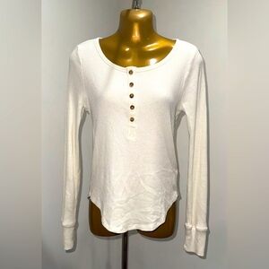 ❄️Faherty Women’s Thermal Henley Top White Ribbed Long Sleeve M